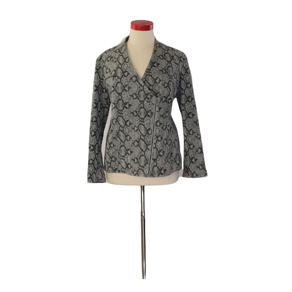 Gray Leather Snakeskin Print Asymmetrical Jacket Plus Size 20 Jessica London